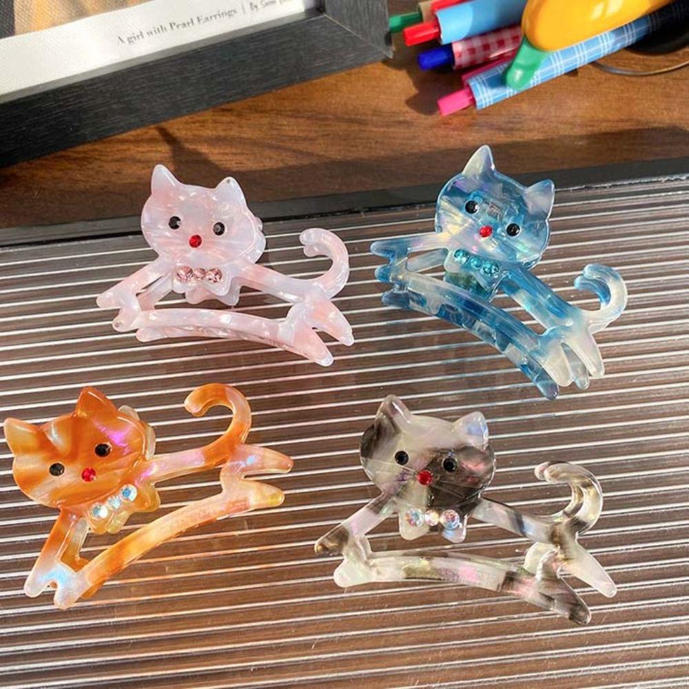Cartoon Rhinestone Hair Clip Y2k Shark Clip Personalized Acetate Cat Hair Claw Girl