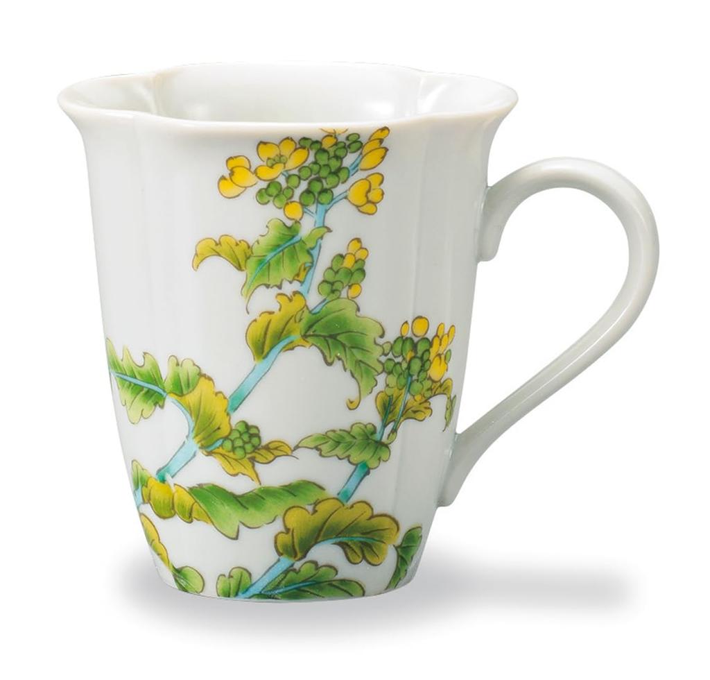 Kutani Ware Iwataya "Japan's Beautiful Four Seasons" Mug, Rape Blossoms (February), AP7-5157