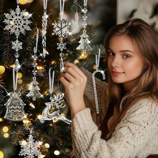 32 шт. Рождественские украшения Акриловый подвесной декор Набор со снежинками Оленями Снеговиком Сосульками Конфетами