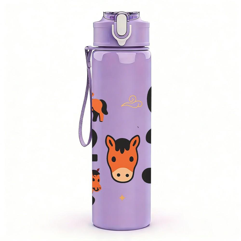 1PC Number 6 Animal Sport Cartoon Print 750ml Color Plastic Sports Water Bottle Leakproof Flip Straw Lid Suitable for Sports Office Home Use