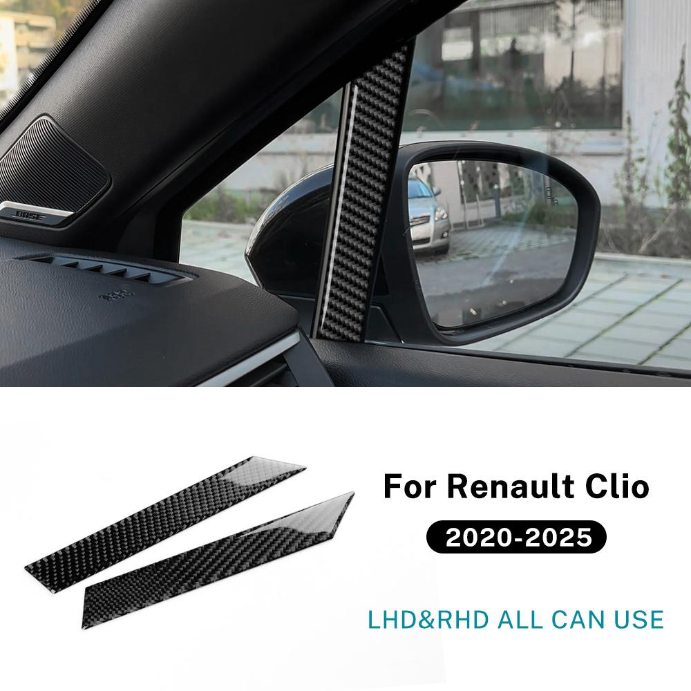 Наклейка из настоящего углеродного волокна для Renault Clio 5 2020-2025 MK5 Декоративная полоса Отделка Салон автомобиля Накладка на стойку A Аксессуары LHD RHD