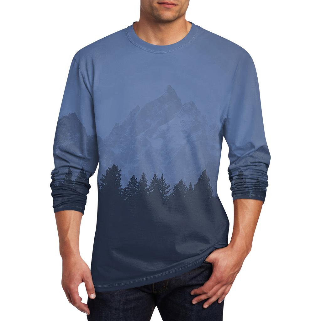 Муж. Футболка Круглый вырез Одежда Одежда На открытом воздухе Длинный рукав С принтом Модельер Винтаж