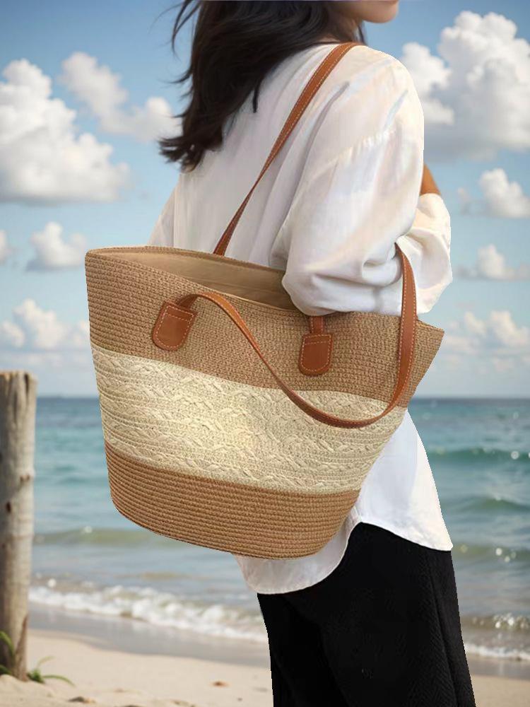 Большая женская соломенная пляжная сумка-тоут - летняя сумка, сумка на плечо с видом на море, в стиле корзины для овощей