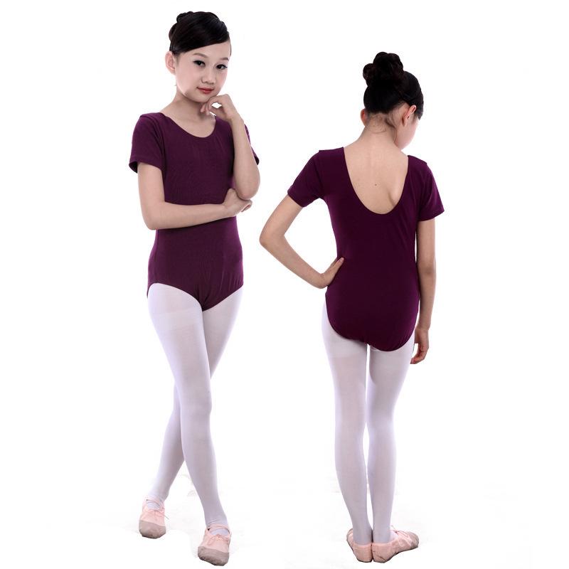 Children's Autumn Cotton Dance Costume: Short Sleeve Performance & Practice Attire for Girls.