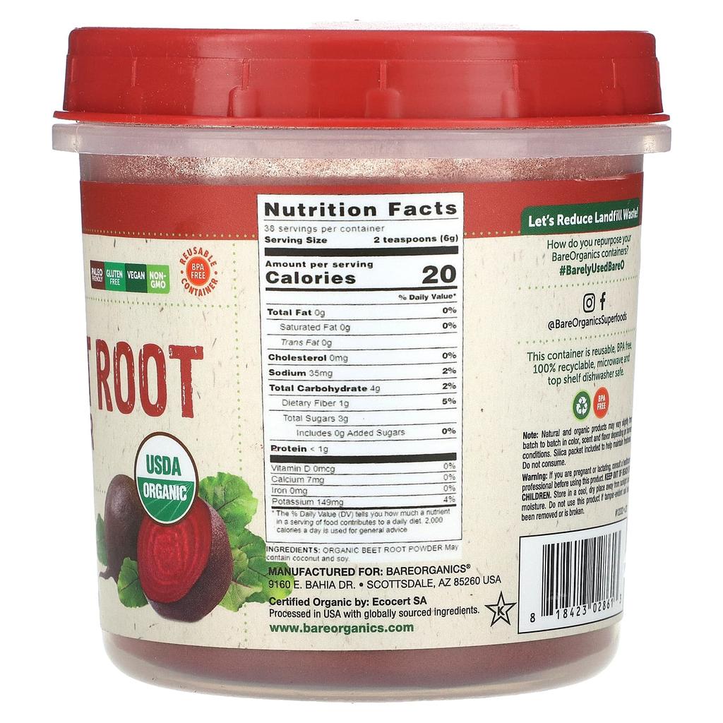 BareOrganics Organic Beet Root Powder, 8 Oz (227 G)