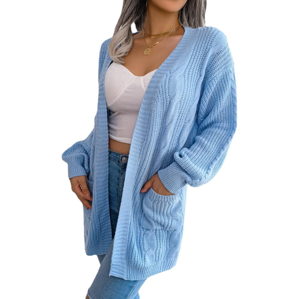 GMXIA Women's Vintage Casual Solid Color Autumn Winter Long Sleeve Loose Jackets & Twist Lantern Cuff Pocket Cardigan Sweater Coats