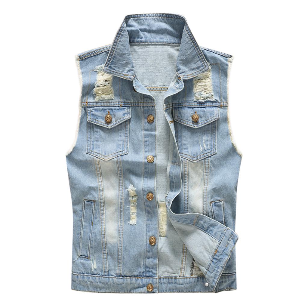 Мужская новая мода джинсовый жилет повседневная ковбойская куртка с плечевой блузкой