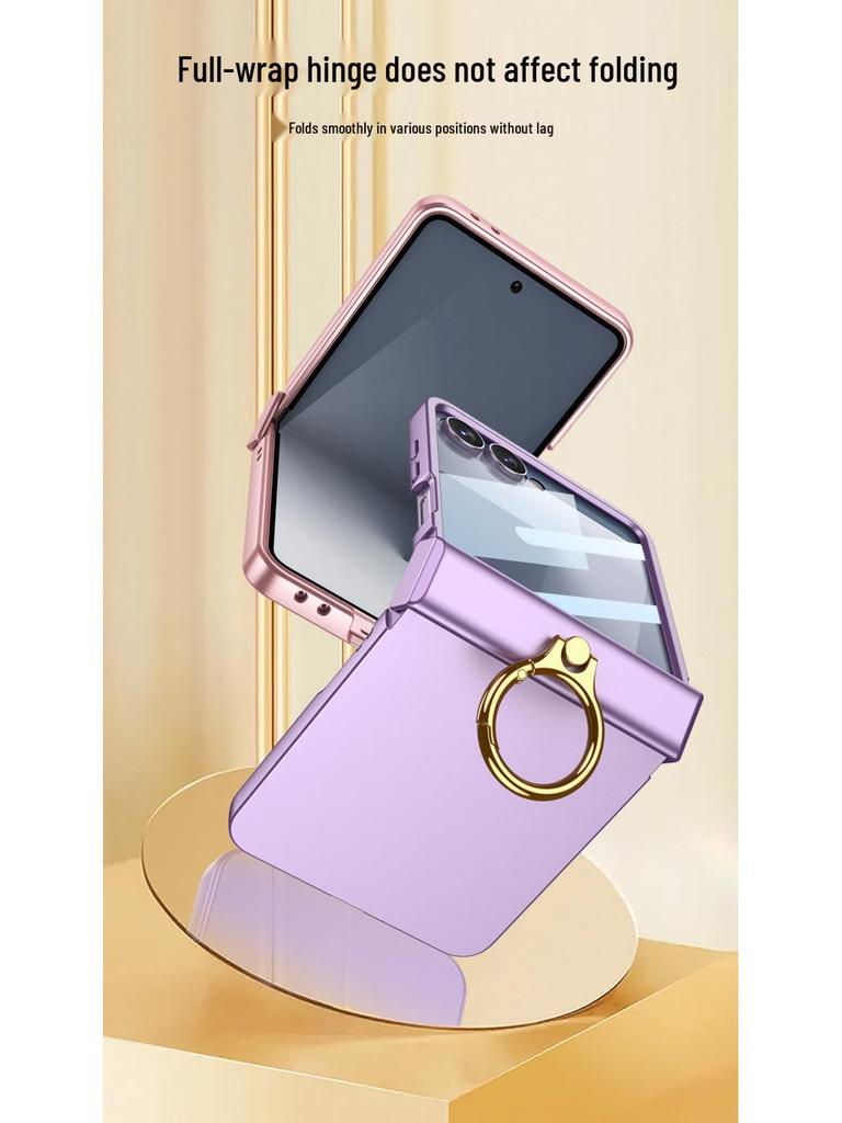 Чехол-накладка Samsung Z Flip7 с полной защитой, однотонный, с защитой шарнира и встроенной подставкой-кольцом
