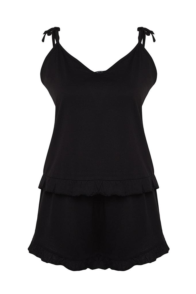 Женский трикотажный пижамный комплект больших размеров цвета фуксии с завязками