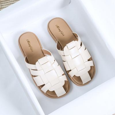 Мода 2024 Новая обувь для женщин Кожаные шлепанцы Летние Ретро Гладиаторский стиль Повседневные сандалии Пляжная обувь