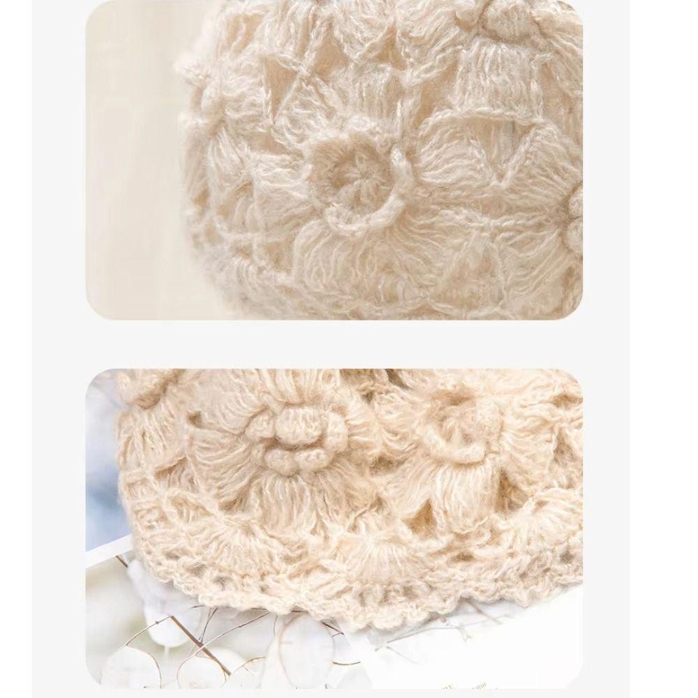 Handmade Crochet Beanie Solid Color Hollow Out Skull Cap Casual Knitted Hat