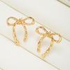 Simple Gold Color Sweet Bow Knot Earrings for Women Vintage Elegant Piercing Ear Accessories Fashion Female Party Jewelry Gifts