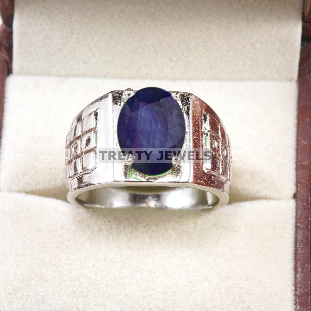Blue Sapphire Oval Cut Gemstone With 925 Sterling Silver Ring For Men's #B621 JL375686516341