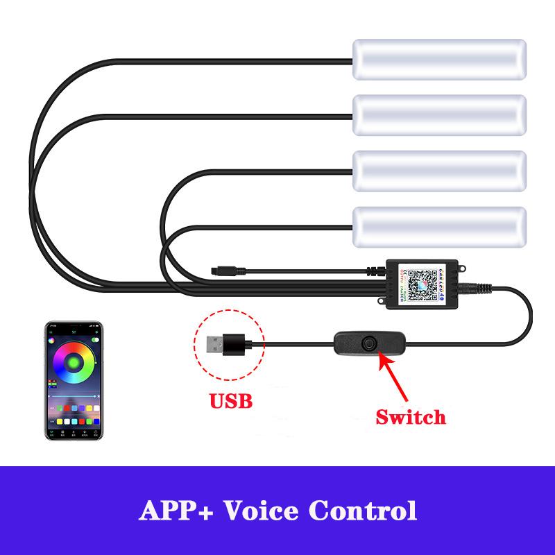 LED RGB Car Foot Ambient Light With USB Wireless Remote Voice Music APP Control Cigarette Lighter Car Footwell Lights