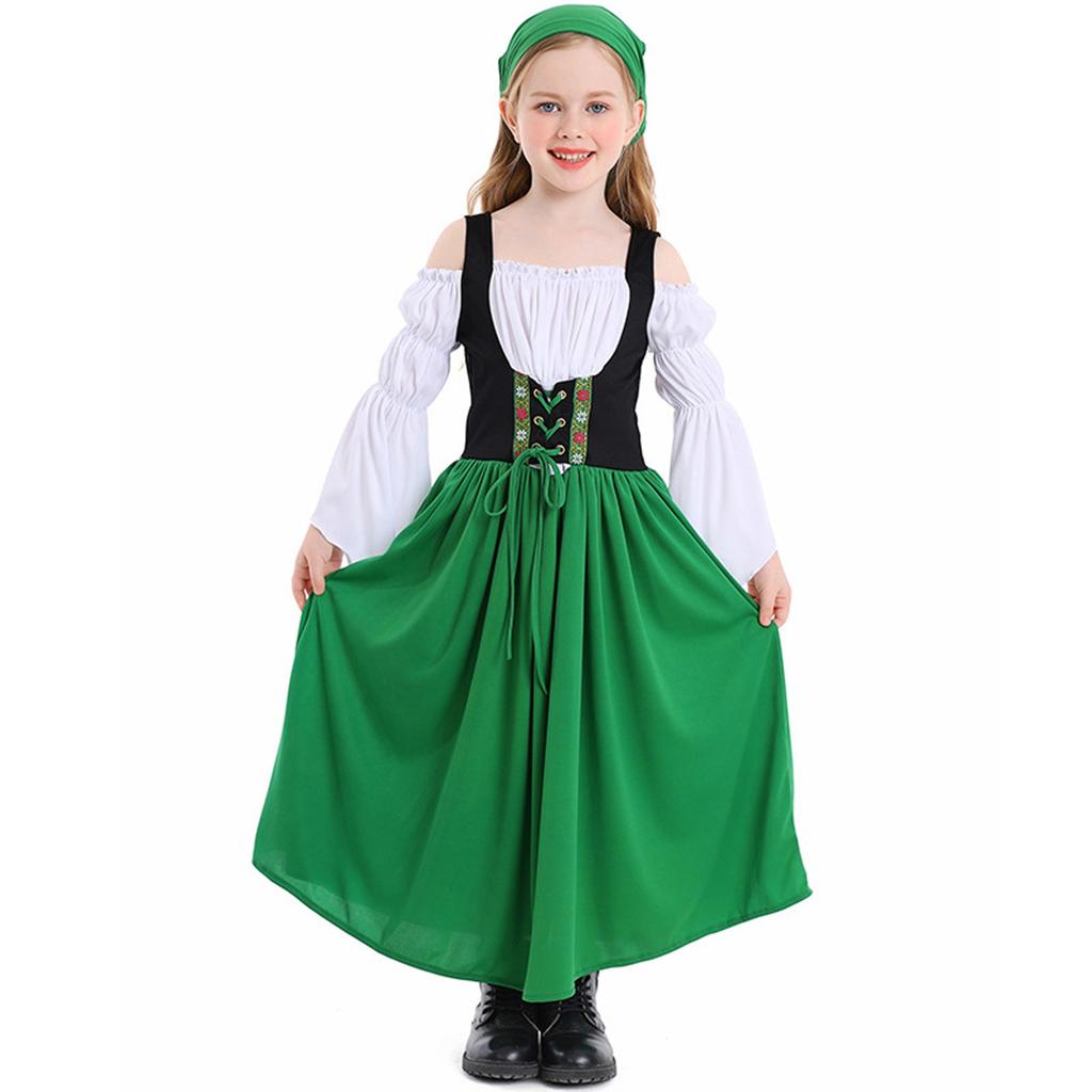 Girl's  Vintage Dress Solid Color Patchwork Cosplay Dresses