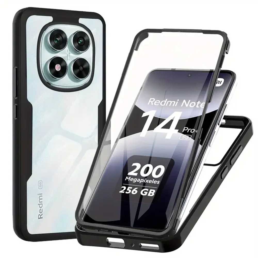 Прозрачный чехол Redmi Note 14 Pro Plus с защитой всего корпуса на 360 градусов и защитным стеклом для экрана