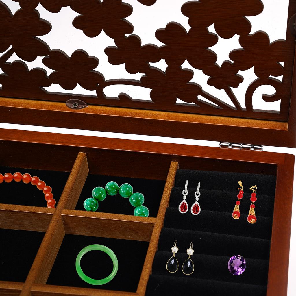 6-ярусный винтажный деревянный органайзер для ювелирных изделий, акриловый дисплей-кейс для хранения с ручкой для серег, колец, ожерелий
