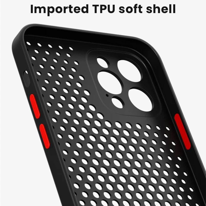 Теплоотводящий дышащий охлаждающий чехол для iPhone 16 15 14 13 12 11 Pro Max XR XS Max X 7 8P 6s 14 15 Plus Мягкий силиконовый противоударный бампер