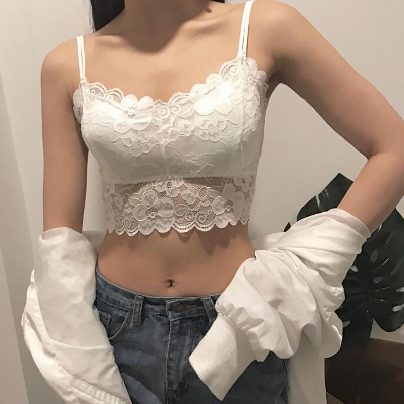 Fashion Sexy Sleeveless Vest Crochet Halter Lace Tank Tops Strappy Bralette Bra Cami Crop Top