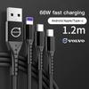 3 в 1 автомобильный кабель данных Type C USB кабели для быстрой зарядки для Volvo XC90 V90 V60 XC60 V40 S80 S60 S90 C40 XC40 V70 XC70 C30 C70 EX90