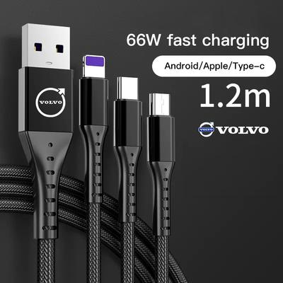 3 в 1 автомобильный кабель данных Type C USB кабели для быстрой зарядки для Volvo XC90 V90 V60 XC60 V40 S80 S60 S90 C40 XC40 V70 XC70 C30 C70 EX90