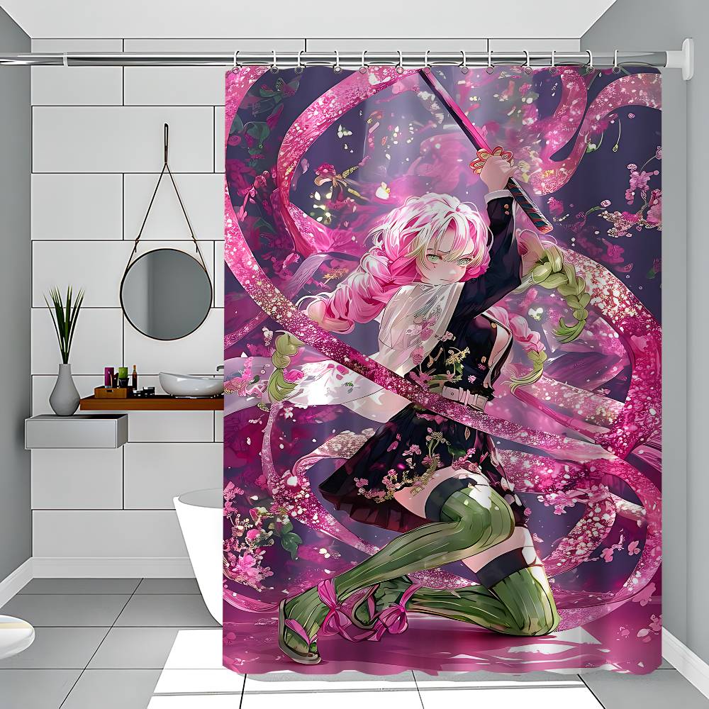 Mitsuri Kanroji Bathroom Shower Curtain Shielding Partition Shower Curtain Quick Dry Can Be Scrubable Light Opaque Bath