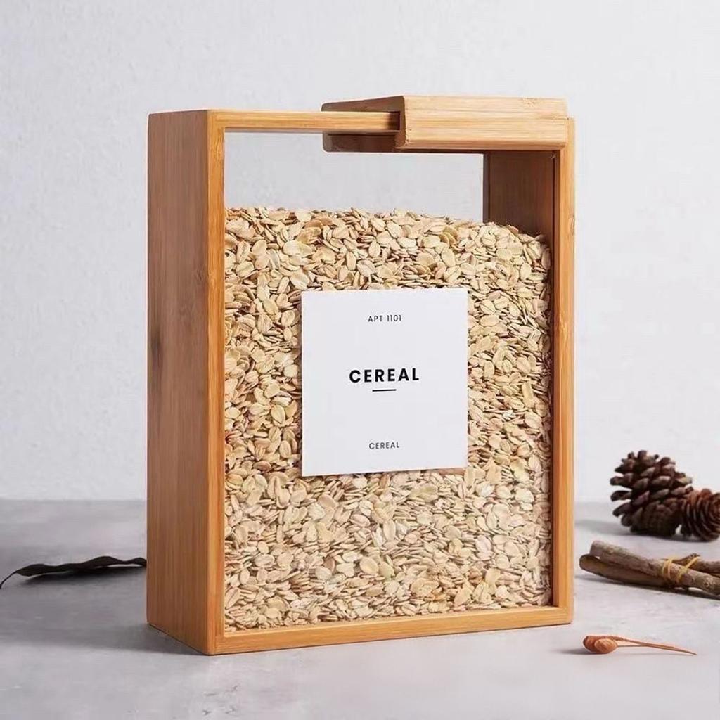 Многофункциональный бамбуковый диспенсер для продуктов, кухонный органайзер для хранения хлопьев и продуктов в кладовой, с конструкцией скользящей крышки