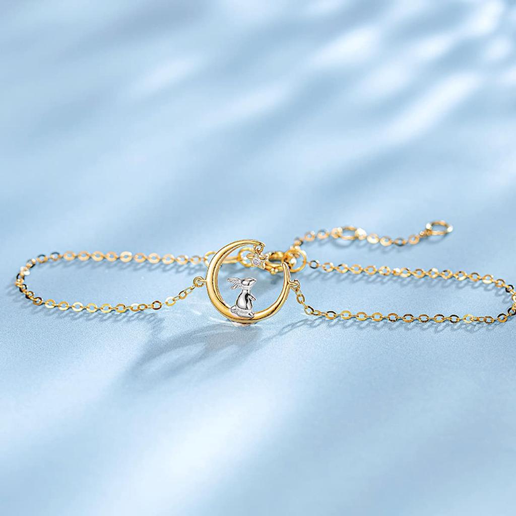 FANCIME K18 Gold Diamond Bracelet Crescent Moon Star Moon Viewing Rabbit 18K Gold Birthday Anniversary Day Christmas Present Gift Wrapped Women's