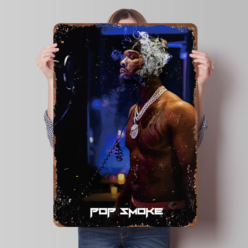 Постер Pop Smoke из жести Настенное искусство на заказ Винтажные ретро металлические знаки для игровой комнаты Декор уютного гаража