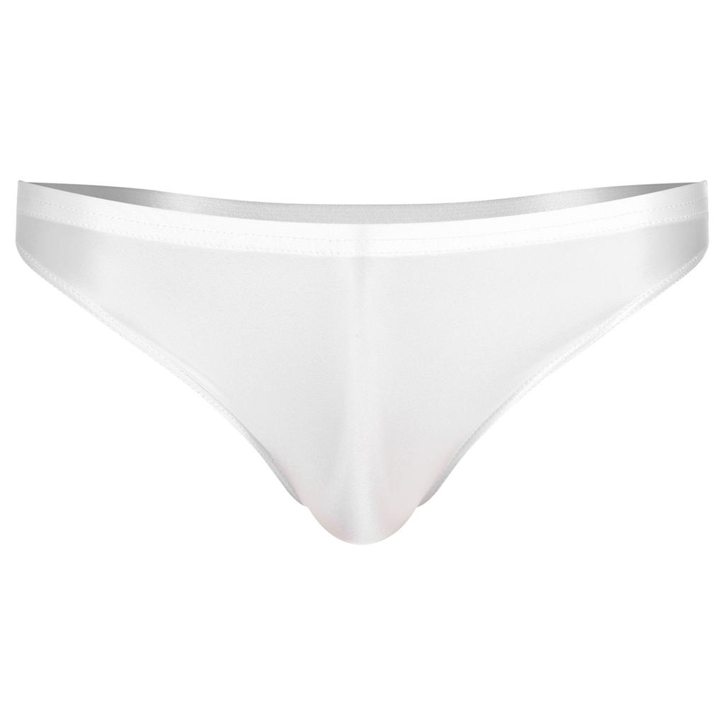 Mens Glossy Low Rise Briefs Solid Color Elastic Waistband Underpants Underwear Swimwear