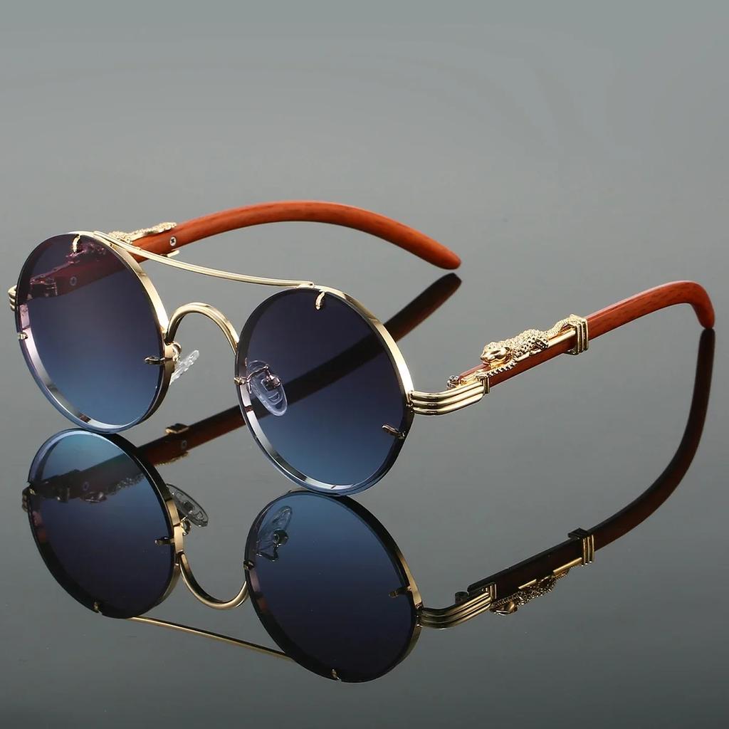 Vintage Steampunk Style Metal Sunglasses for Men with Cheetah Legs Luxury Brand UV400 Eye Protection Sunglasses Shades