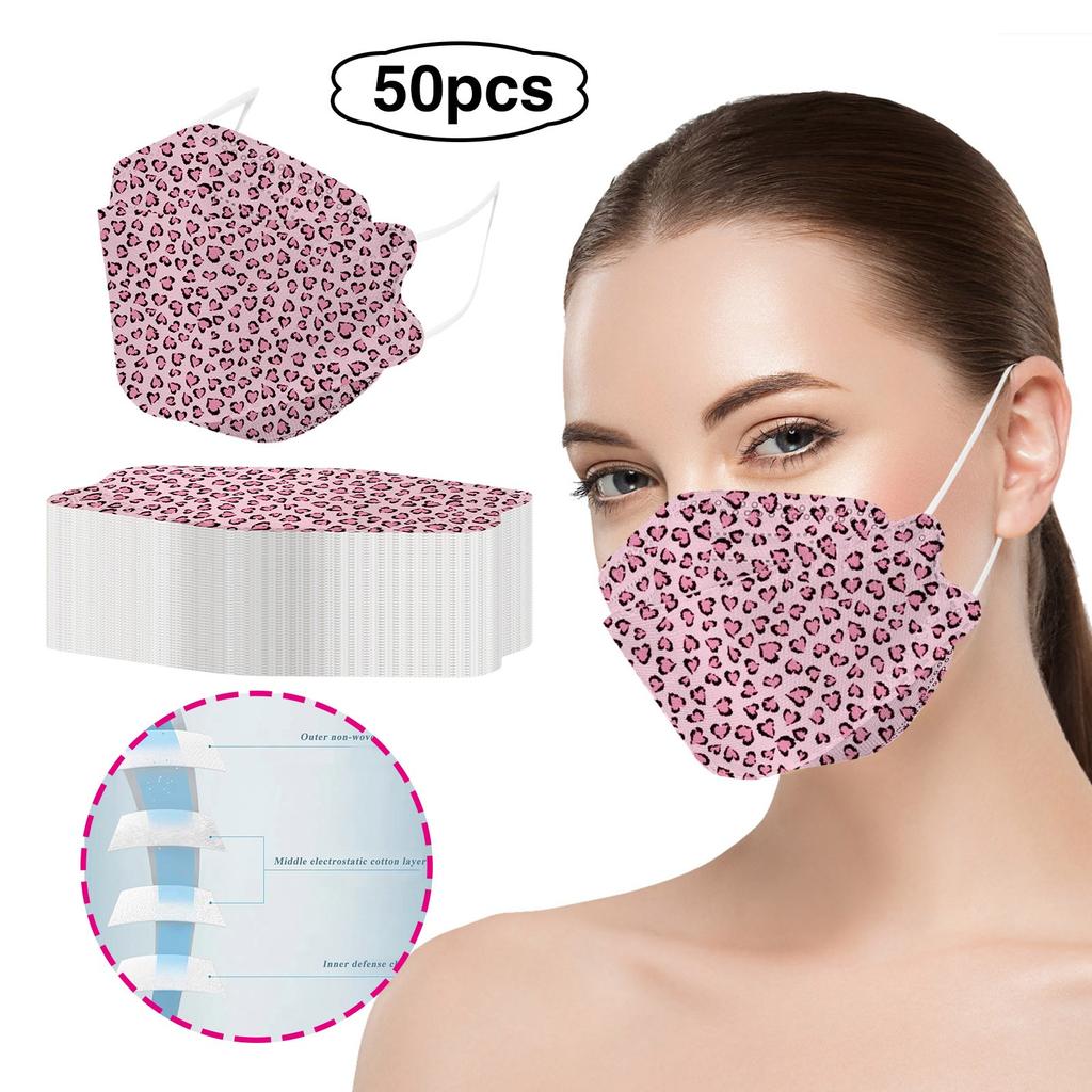 5/10/20/50PC Adult Leopard Printed Outdoor Prevention Fish Mask Face