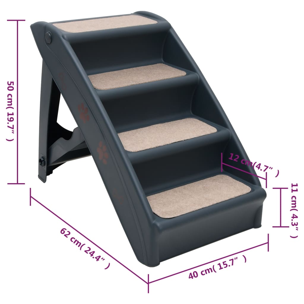 4 Step Foldable Dog Stairs Dark Gray