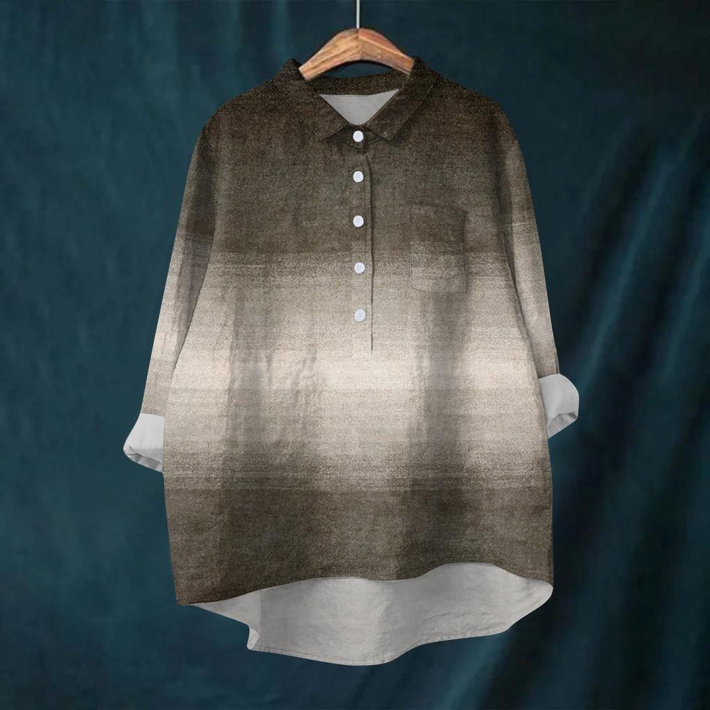 Женская рубашка-блузка с длинными рукавами и принтом на пуговицах, повседневный подол, нестандартный воротник рубашки