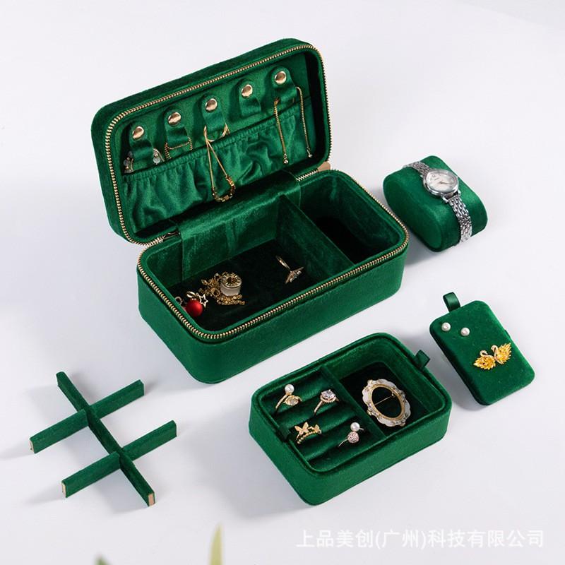 Jewelry Box Watches Earrings - Premium Velvet Travel Organizer Vintage Style Hard Case