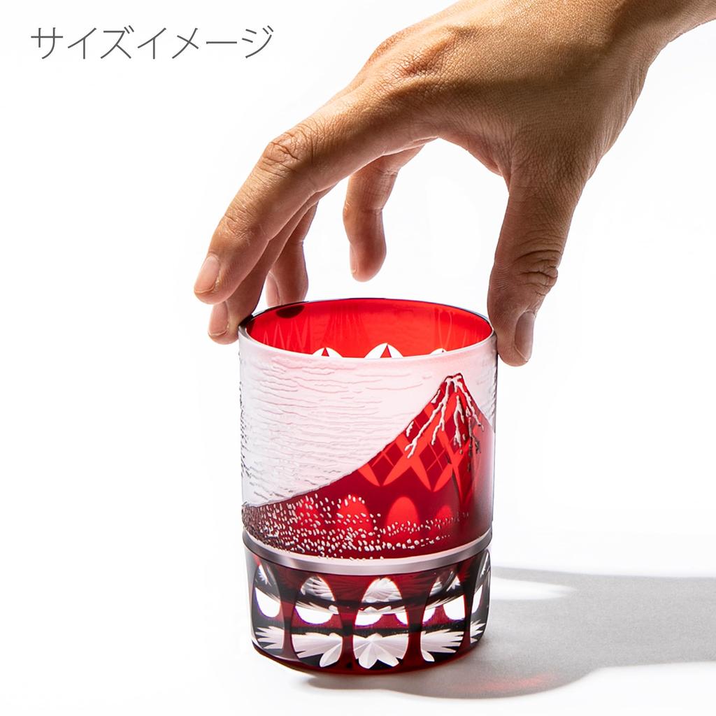 Kobo Edo Kiriko Red Fuji and Yarai Crest Old Glass Wooden Box Made In Japan [Taimuro Official] (Red) TB15-203R