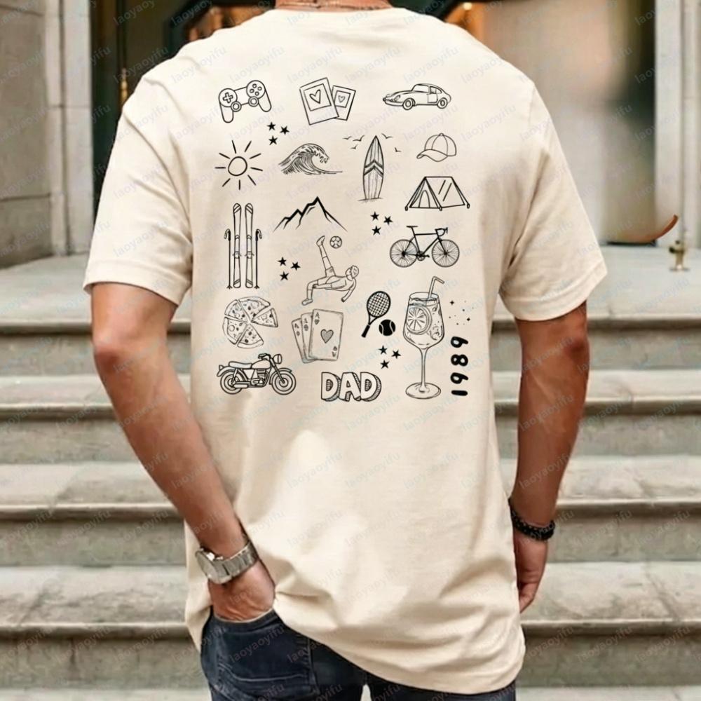 Personalized Doodle Tshirt Featuring Your Choice of Designs and Hobbies As Line Illustrations Outdoors High Quality Cotton Tops