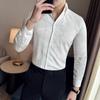 Elegant Print Shirts For Men High Quality Korean Luxury Clothing Fashion Slim Fit Casual Men's Social Shirt Dress V Neck Tuxedo