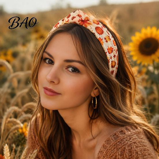 Comfortable Elastic Headband for Daily Wear Fall Knotted Women, Pumpkin Maple Leaf Headband, Fashionable Wide Broken Hair Brim Accessory Thanksgiving