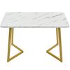 117x68cm Dining Table, Metal Frame, Rectangular Modern Marble Pattern Kitchen Table with Metal Legs for Dining Room Living Room, White, Golden/White