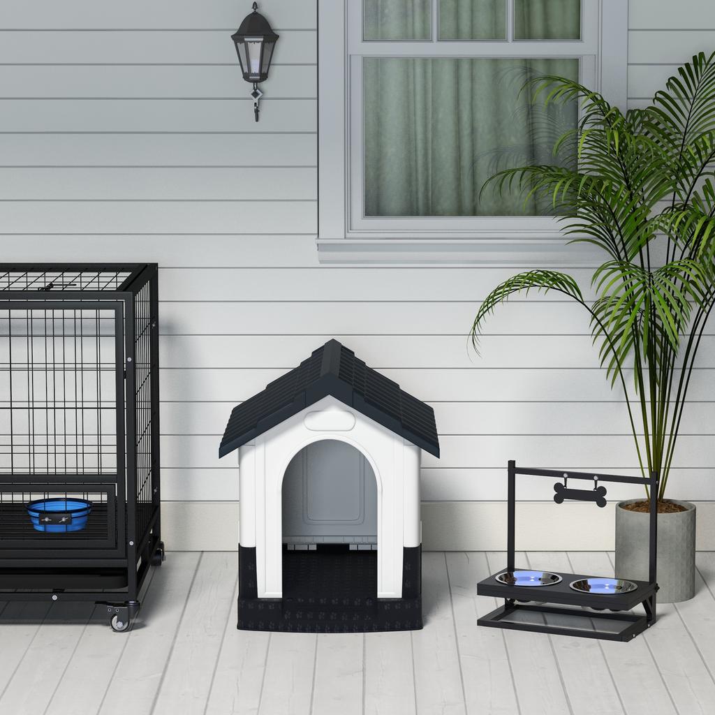 Plastic Dog Kennel With Windows For Garden Patio Miniature Dogs 64.5 X 57 X 66cm Grey