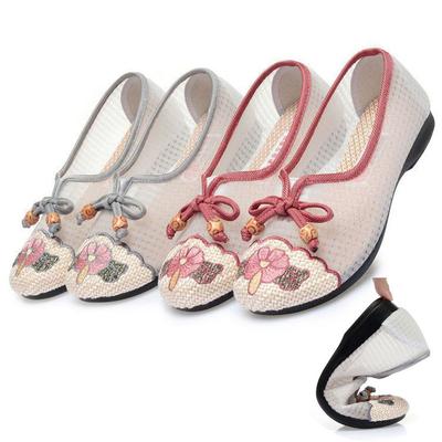 Весенне-летние дышащие сетчатые туфли с цветочной вышивкой, женские дышащие сандалии с отверстиями, пляжная обувь