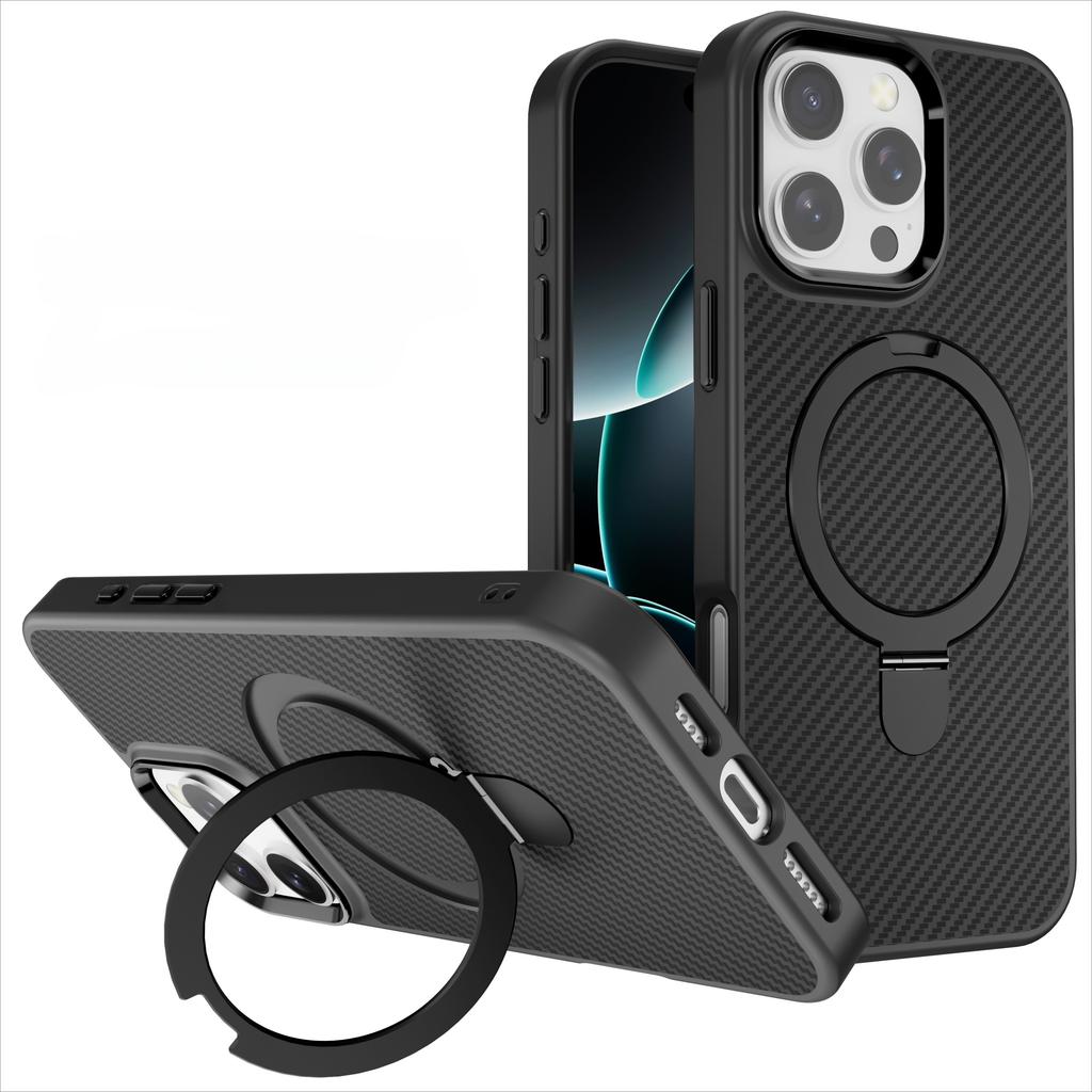 Для iPhone 11 12 13 14 15 16 Pro Max Plus Чехол для телефона Магнитная металлическая подставка Узор из кевлара Углеродное волокно Противоударный Тонкий чехол