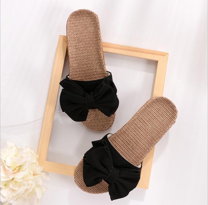 Home Casual For Sneakers Slippers Summer Bowknot Soft Floor Woman Indoor Flats Shoes Cute Linen Slipper