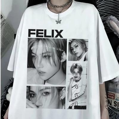FELIX Stray Kids Kpop Дизайн Футболка Унисекс С коротким рукавом S-5XL