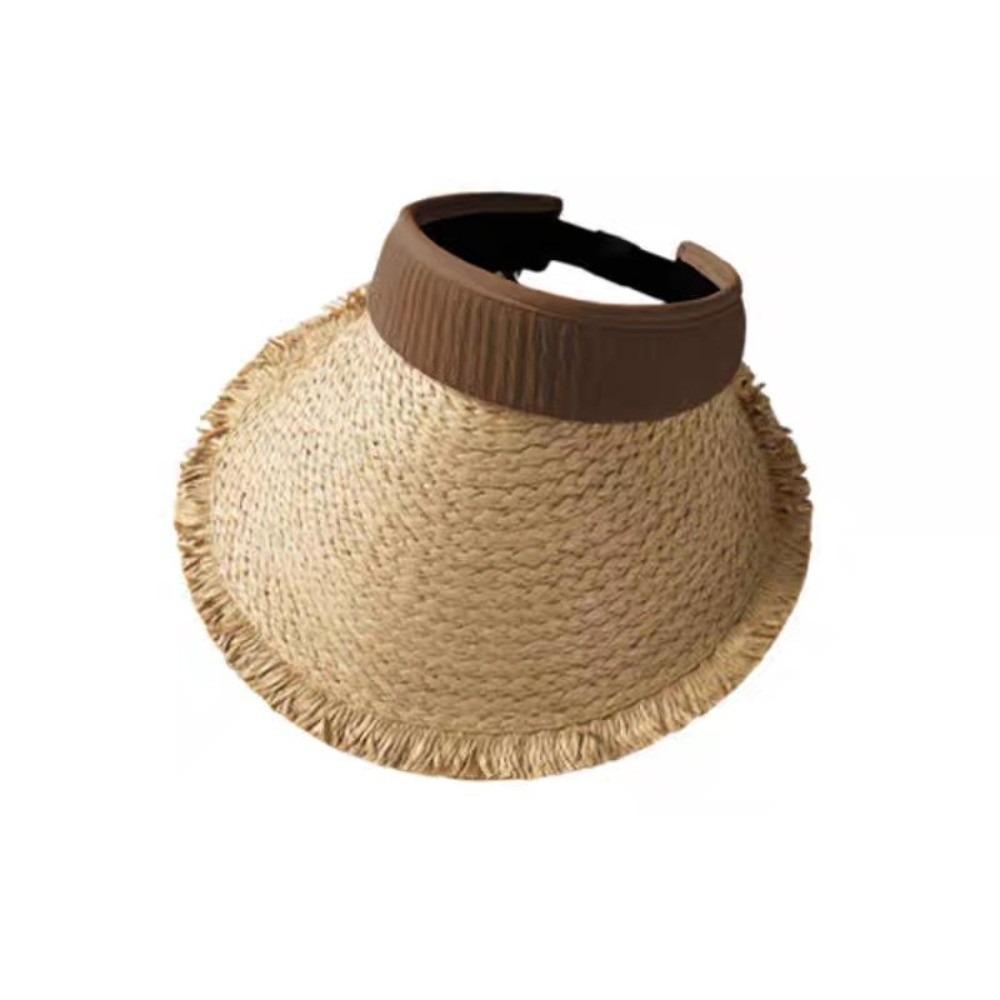 Fashion Woven Straw Visor Cap Sunscreen Hollow Empty Top Hat Big Head Circumference Breathable Summer Sun Cap Outdoor