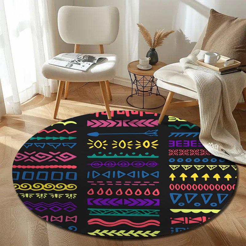 Handmade Style Round Gothic Multicolor Rug Mat, Non-Slip Floor Mat for Entryway
