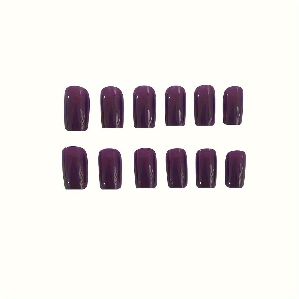 24pcs Short Square Press On Nails, Gloss Purple Square Fake Nails,Full Cover False Nails For Women And Girls Including Nail File And Jelly Glue