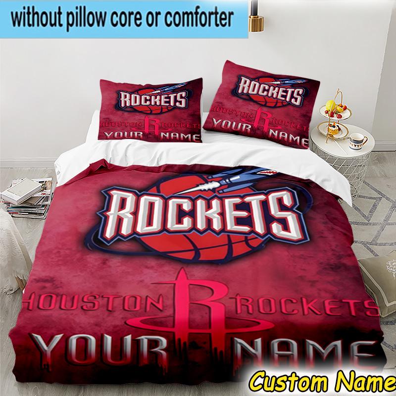 3pcs Custom Name basketball Pride Rockets Bedding Set Includes 1 Duvet Cover & 2 Pillowcases for All Seasons Dormitory Home Decor Christmas gifts