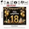 2D Black Gold 18th Birthday Photography Backdrop with Feliz Cumpleaños